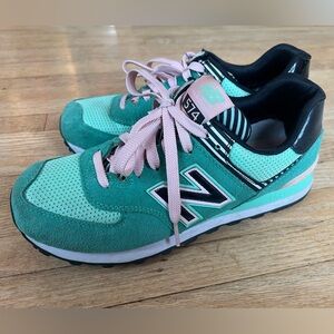New Balance 574 Teal and Pink Sneakers